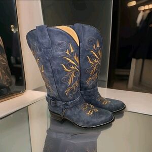 GPXGPX Women's Embroidered Cowboy Boots Block Heel Mid Calf Size 9.5 Gray.